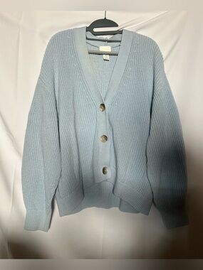H&M Pale Blue Chunky Knit V‑Neck Button Cardigan